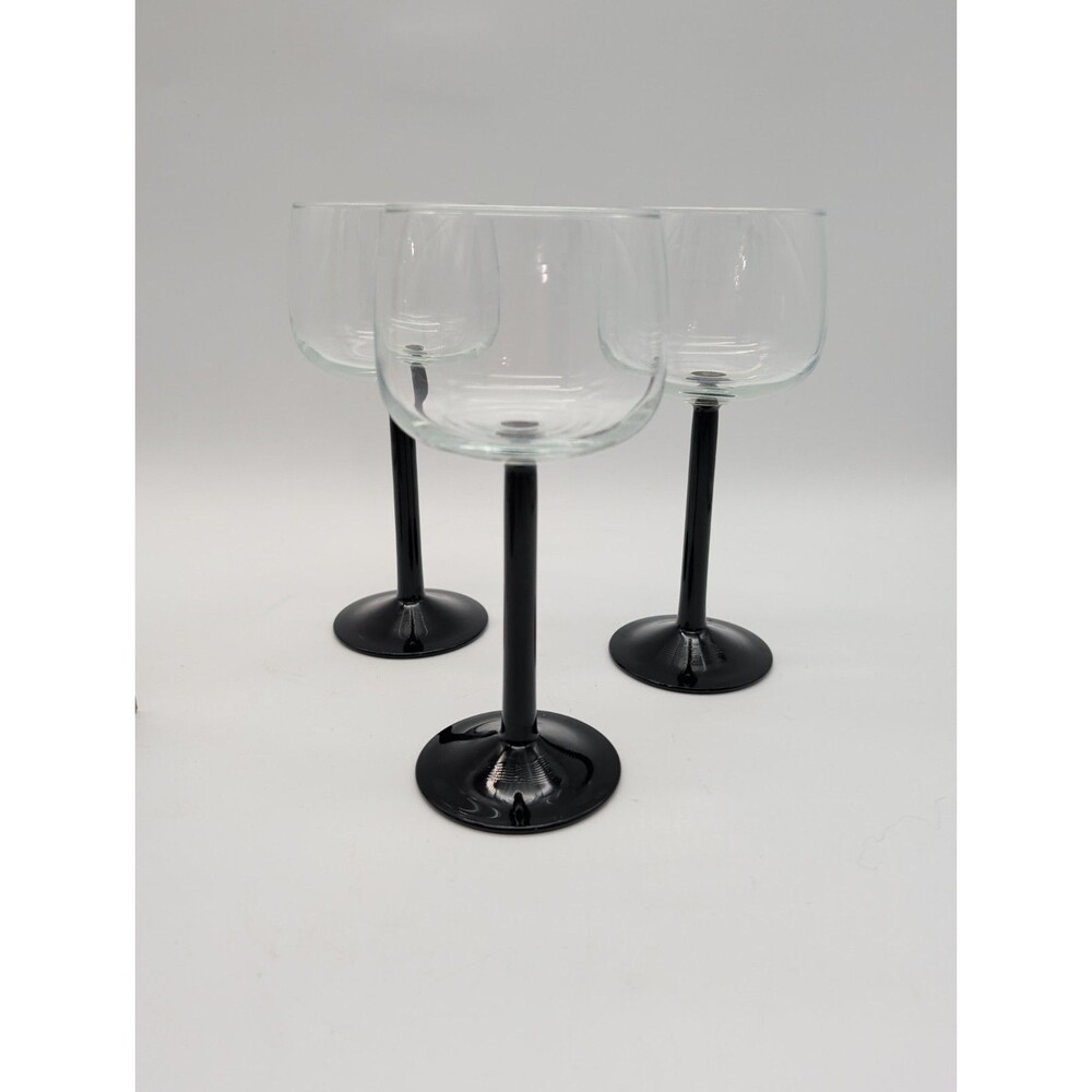 3 Domino Signature Black 7.25" Hock Wine Glasses Cristal D'Arques